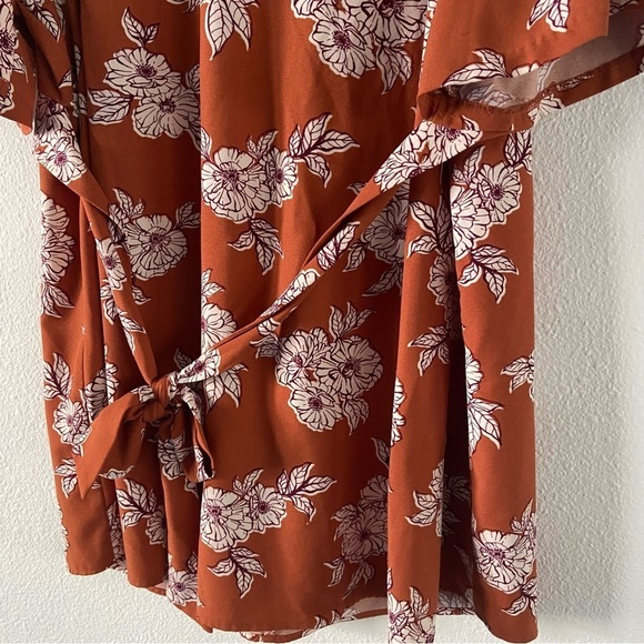 Maternity Burnt Orange Floral Tie Waist Cascade Sleeve Top Tunic Blouse Size XXL - Picture 3 of 7